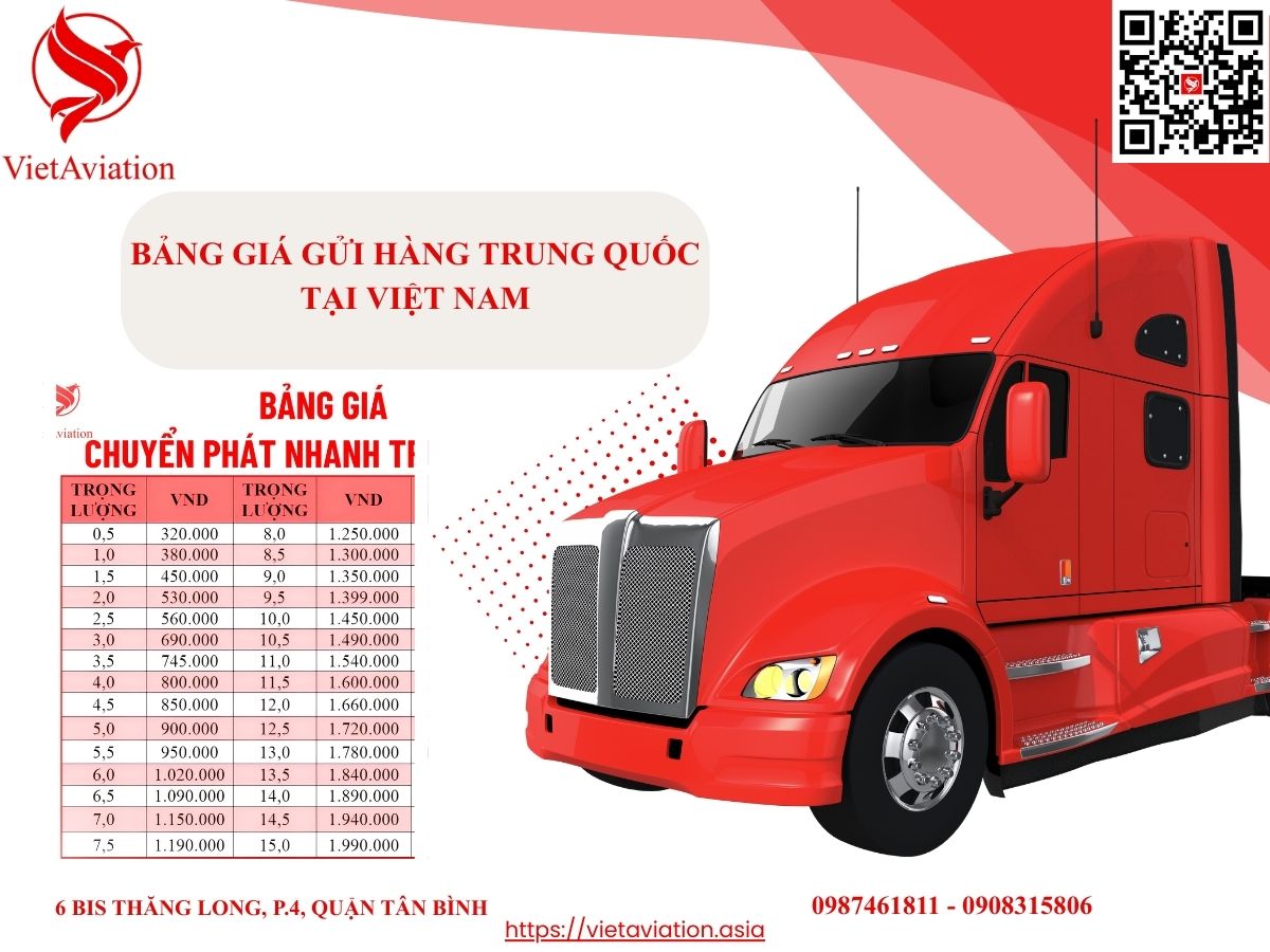 Bảng giá gửi hàng Trung Quốc tại Việt Nam 