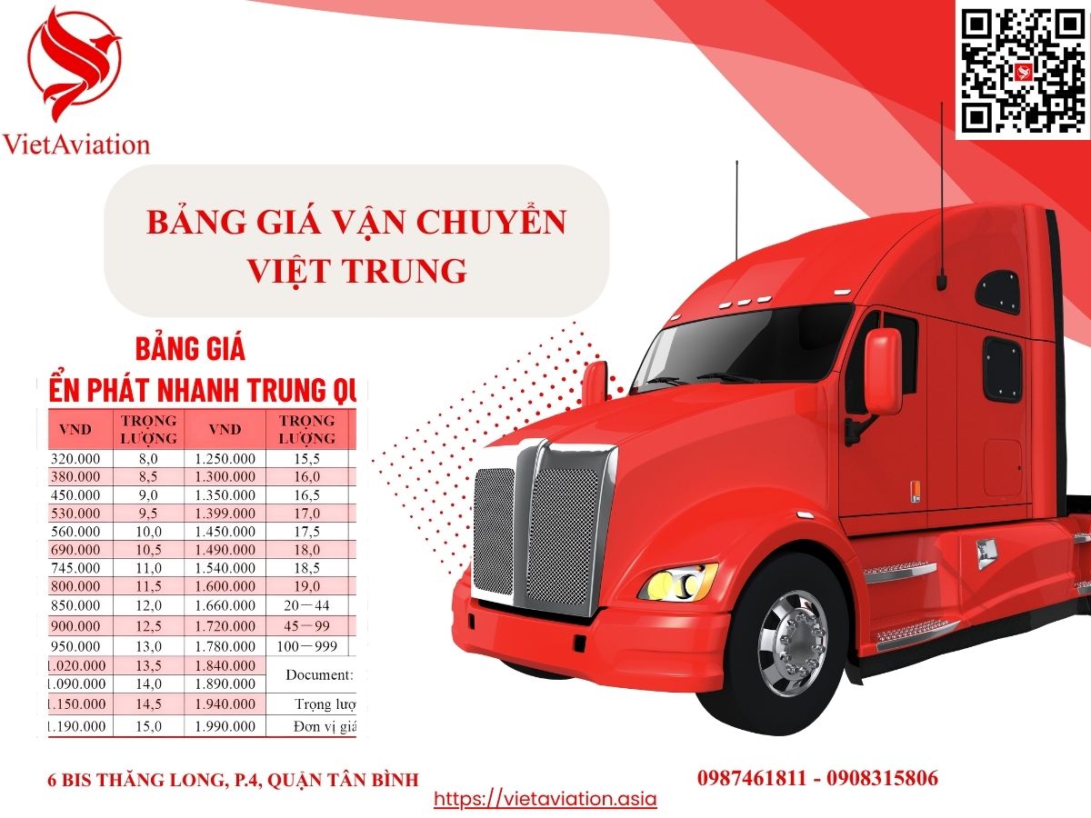 Bảng giá vận chuyển Việt Trung
